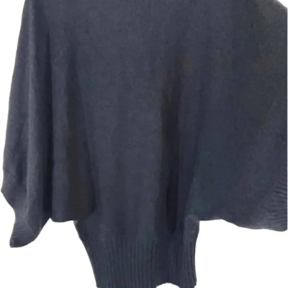 Y2K‎ LaROK Cashmere Blend Sweater S Charcoal Gray Batwing V-Neck Tassel Tie Boho